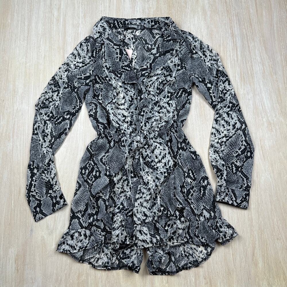 NWT Missguided Snake Animal Reptile Print Button Frill Sheer Chic Mini Dress 2